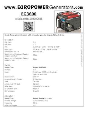 Stromerzeuger, Benzin Europower EG3600