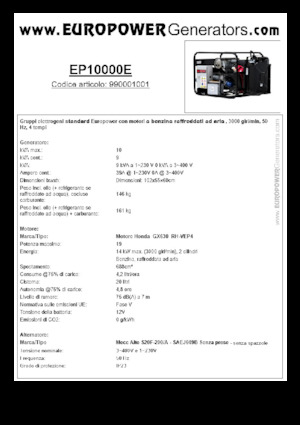 Stromerzeuger, Benzin Europower EP10000E (MA)