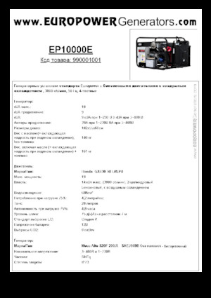 Stromerzeuger, Benzin Europower EP10000E (MA)