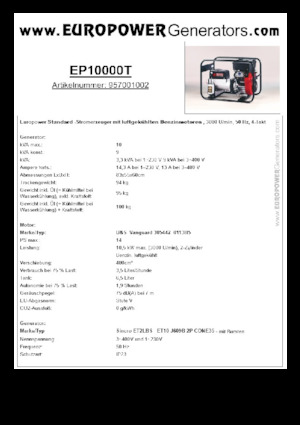 Stromerzeuger, Benzin Europower EP10000T (S)