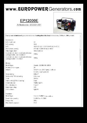 Stromerzeuger, Benzin Europower EP12000E (S)
