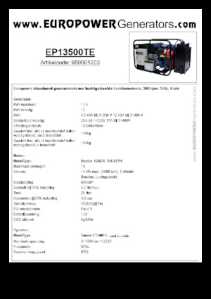 Stromerzeuger, Benzin Europower EP13500TE (S)