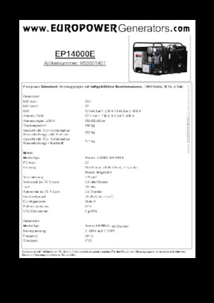 Stromerzeuger, Benzin Europower EP14000E (S)