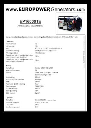 Stromerzeuger, Benzin Europower EP16000TE (S)