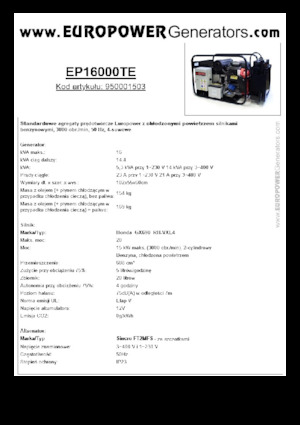 Stromerzeuger, Benzin Europower EP16000TE (S)
