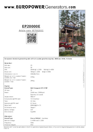 Stromerzeuger, Benzin Europower EP20000E (S)