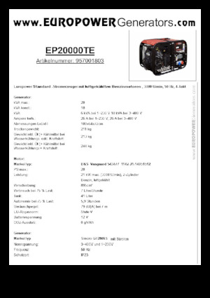 Stromerzeuger, Benzin Europower EP20000TE (S)
