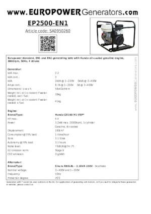 Stromerzeuger, Benzin Europower EP2500-EN1 (S)