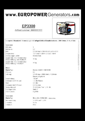 Stromerzeuger, Benzin Europower EP3300 (MA)