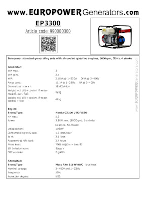 Stromerzeuger, Benzin Europower EP3300 (MA)