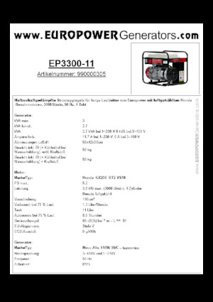 Stromerzeuger, Benzin Europower EP3300-11 (MA)