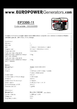 Stromerzeuger, Benzin Europower EP3300-11 (MA)