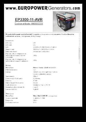 Stromerzeuger, Benzin Europower EP3300-11-AVR (MA)