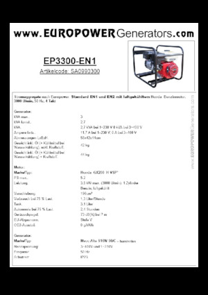 Stromerzeuger, Benzin Europower EP3300-EN1 (MA)