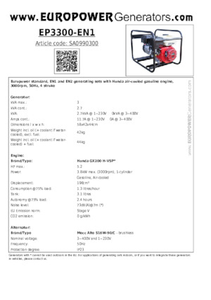 Stromerzeuger, Benzin Europower EP3300-EN1 (MA)
