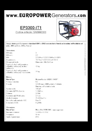 Stromerzeuger, Benzin Europower EP3300-EN1 (MA)