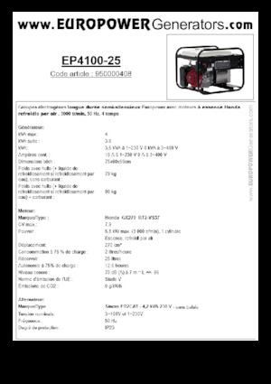 Stromerzeuger, Benzin Europower EP4100-25 (S)