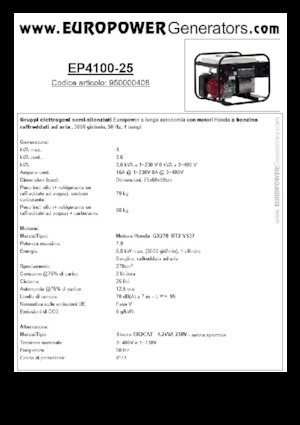 Stromerzeuger, Benzin Europower EP4100-25 (S)
