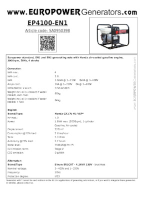 Stromerzeuger, Benzin Europower EP4100-EN1 (S)