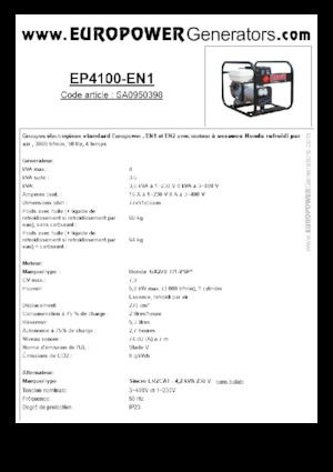 Stromerzeuger, Benzin Europower EP4100-EN1 (S)
