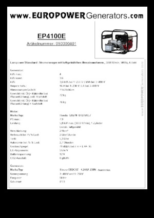 Stromerzeuger, Benzin Europower EP4100E (S)