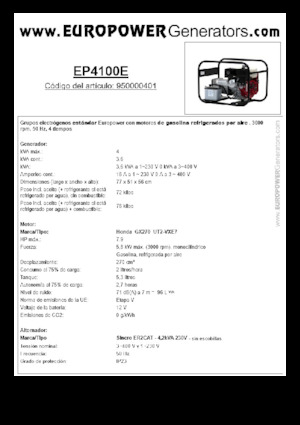 Stromerzeuger, Benzin Europower EP4100E (S)