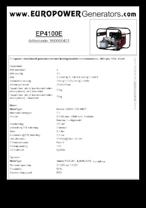 Stromerzeuger, Benzin Europower EP4100E (S)