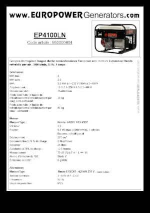 Stromerzeuger, Benzin Europower EP4100LN (S)