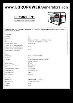 Stromerzeuger, Benzin Europower EP5000T-EN1 (S)