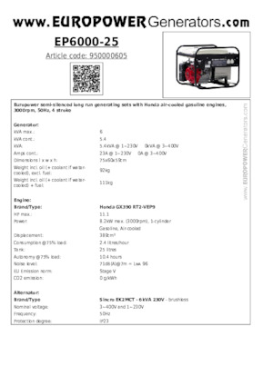Stromerzeuger, Benzin Europower EP6000-25 (S)