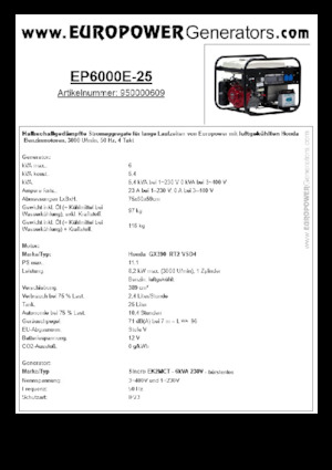 Stromerzeuger, Benzin Europower EP6000E-25 (S)