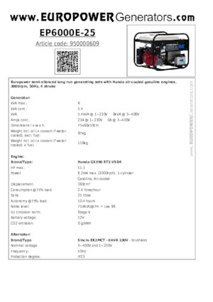 Stromerzeuger, Benzin Europower EP6000E-25 (S)