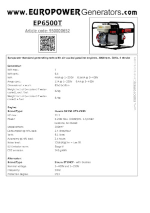 Stromerzeuger, Benzin Europower EP6500T (S)