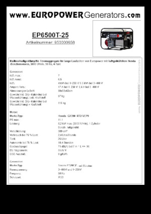 Stromerzeuger, Benzin Europower EP6500T-25 (S)
