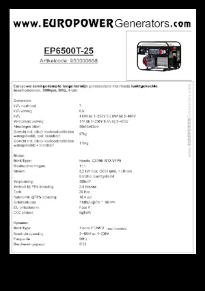 Stromerzeuger, Benzin Europower EP6500T-25 (S)