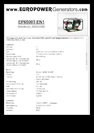 Stromerzeuger, Benzin Europower EP6500T-EN1 (S)