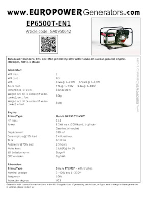 Stromerzeuger, Benzin Europower EP6500T-EN1 (S)