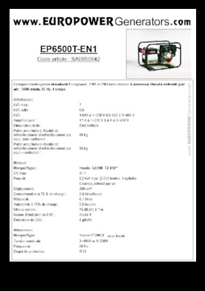 Stromerzeuger, Benzin Europower EP6500T-EN1 (S)