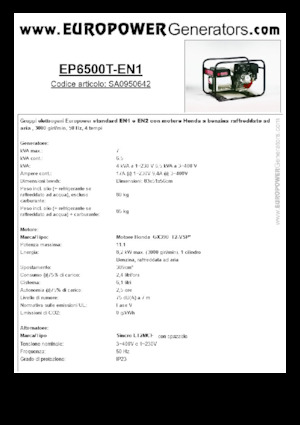 Stromerzeuger, Benzin Europower EP6500T-EN1 (S)