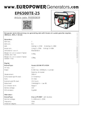 Stromerzeuger, Benzin Europower EP6500TE-25 (S)