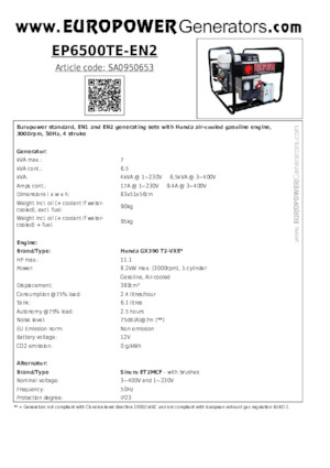 Stromerzeuger, Benzin Europower EP6500TE-EN2 (S)