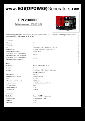 Stromerzeuger, Benzin Europower EPG10000E (S)