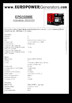 Stromerzeuger, Benzin Europower EPG10000E (S)