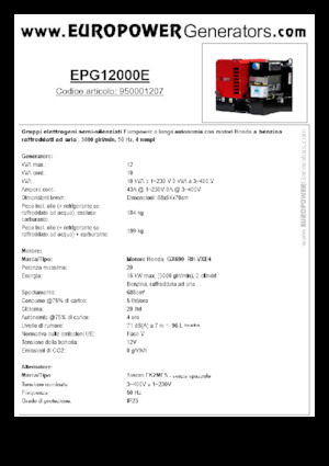 Stromerzeuger, Benzin Europower EPG12000E (S)