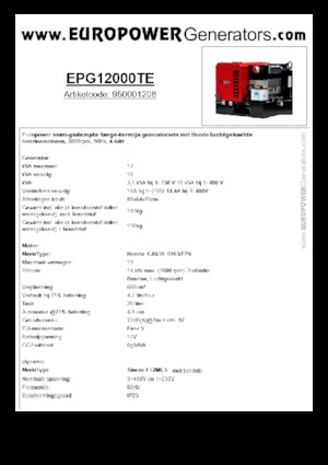 Stromerzeuger, Benzin Europower EPG12000TE (S)