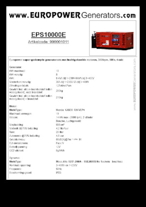 Stromerzeuger, Benzin Europower EPS10000E (MA)