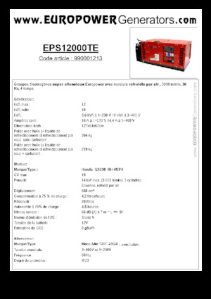 Stromerzeuger, Benzin Europower EPS12000TE (MA)