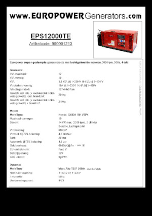 Stromerzeuger, Benzin Europower EPS12000TE (MA)