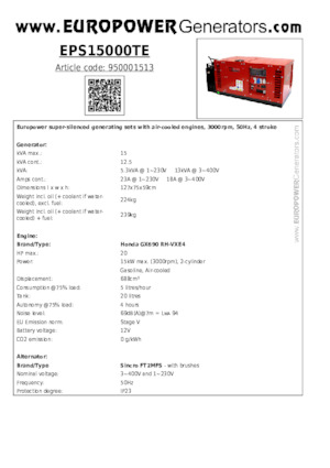 Stromerzeuger, Benzin Europower EPS15000TE (S)