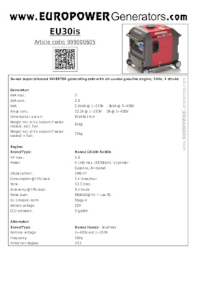 Stromerzeuger, Benzin Europower EU30is